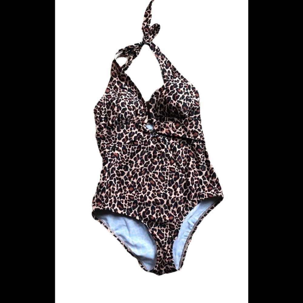 Kona Sole Gold Ring Leopard Spot One Piece Swimsuit Size S Beach Pool Summer